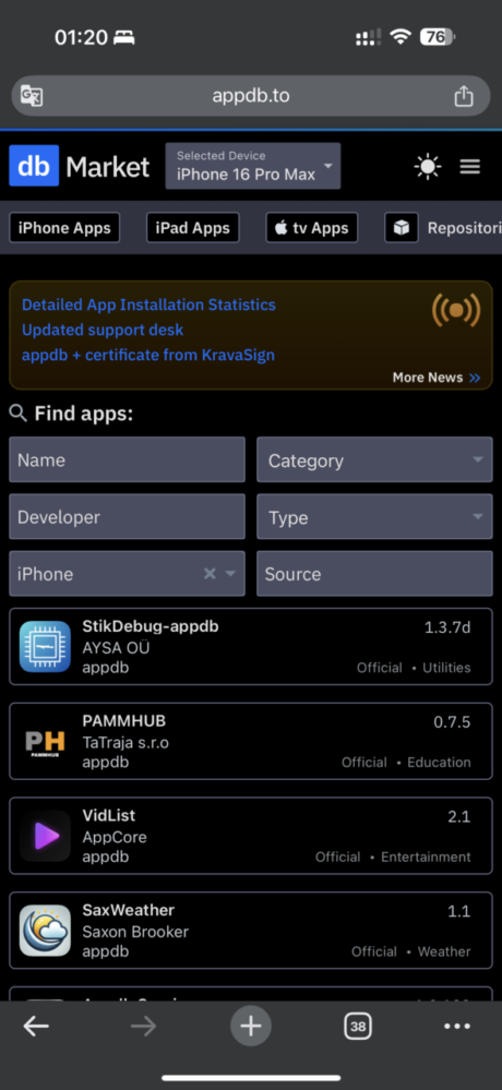 iPhone 16 Pro Max AppDB Screenshot